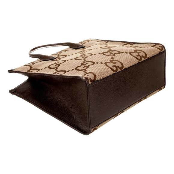 Gucci Beige Brown Canvas Jumbo GG Tote Bag Web Stripe Shoulder - Picture 3 of 7